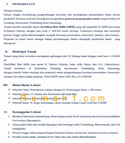 Foto Tanah dijual di Tandang, Tembalang, Tanah Id: 8895